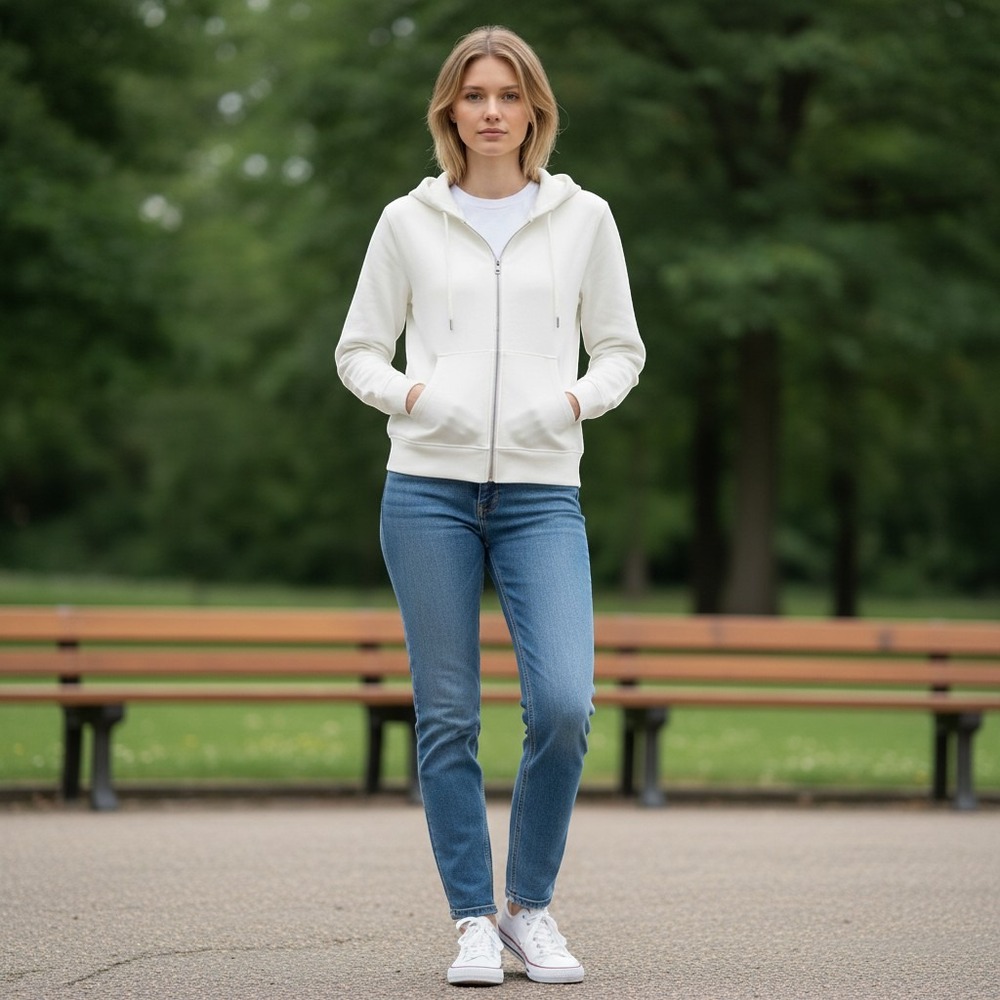 Harold's Womens White Full Zip Hoodie Sweatshirt XS Cotton Blend Made‎ in Greece